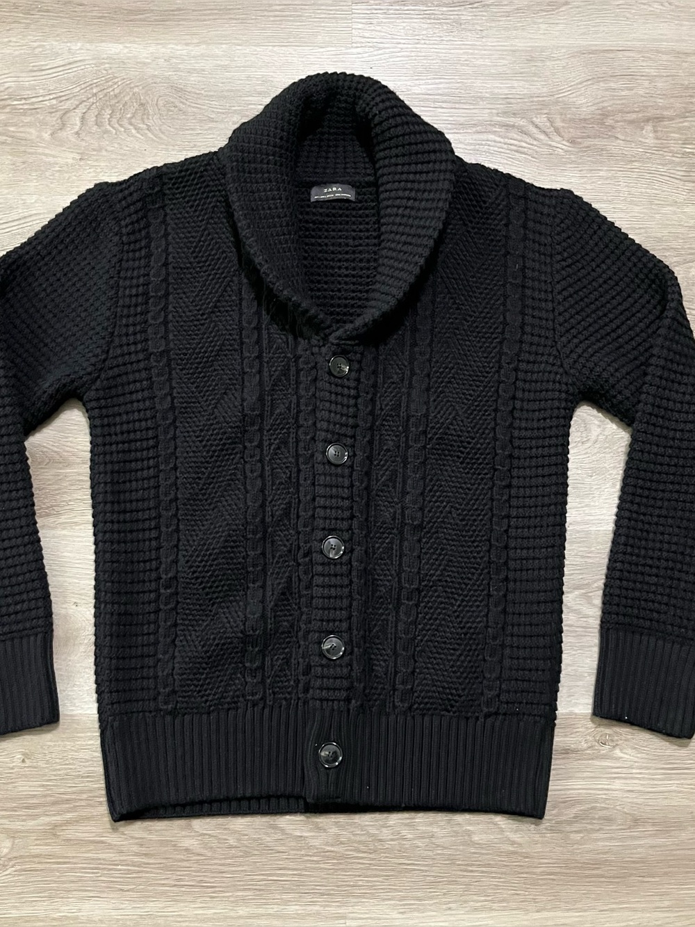 Zara Black Textured Knit Cardigan Sweater Mens Size Large